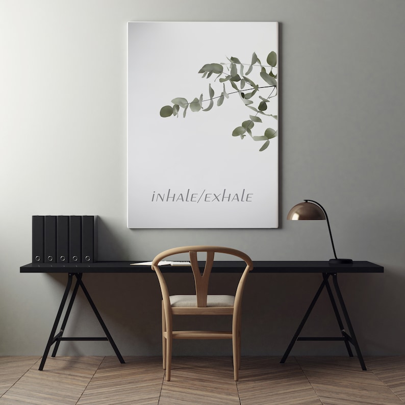 INXALE EXHALE PRINT Downloadble Digital Wallart Decor Modern Minimalist Relaxation Room Peaceful Scandi Decor Botanical Poster Mint Green image 1