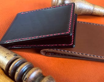 Minimalist business leather card holder wallet for mens or women, front pocket wallet