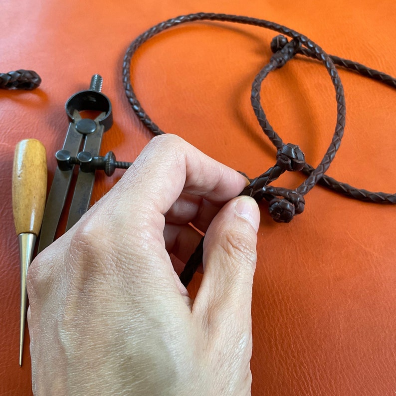 Leather necklace with clasp ball handmade