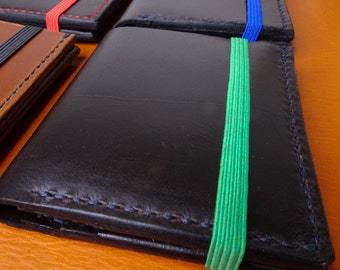Cartera de cuero hecha a mano con cierre elastico - Tarjetero de cuero para hombres o mujeres
