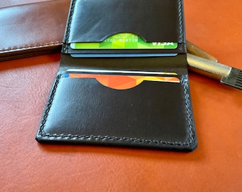 Tarjetero de cuero minimalista hecho a mano, tarjetero de piel, cartera cuero delgada