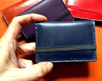 Minimalist leather card holder wallet with elastic band, leather front pocket wallet