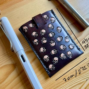 Handmade skulls card holder leather