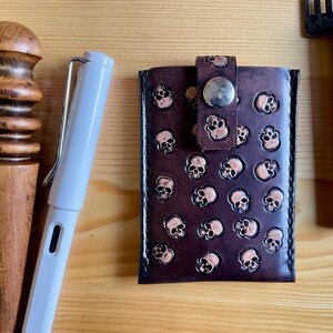 Handmade skulls card holder leather