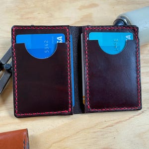 Tarjetero piel minimalista hecho a mano, cartera piel para hombre o mujer, cartera bolsillo delantero.