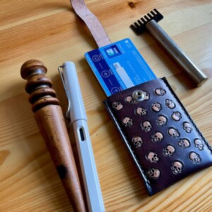 Handmade skulls card holder leather