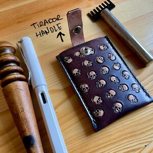 Handmade skulls card holder leather