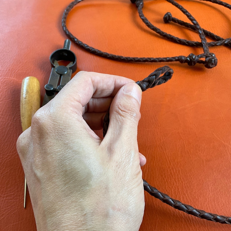 Handmade leather necklace with clasp ball