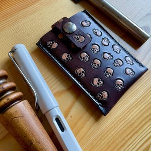 Handmade skulls card holder leather