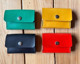 Monedero minimalista de cuero hecho a mano, Monedero y tarjetero de piel artesano de colores cosido a mano
