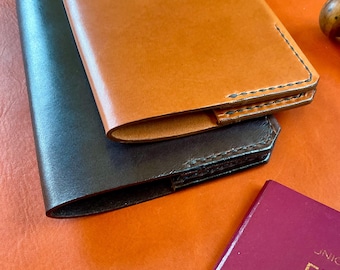 Funda para pasaporte de cuero - Funda para pasaporte minimalista hecha a mano, billetera de viaje fina para hombre