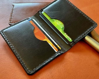 Tarjetero de cuero hecho a mano, Cartera minimalista para hombres y mujeres