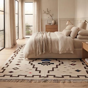 Handmade Wool Rug Custom Geometric Kilim Blue Grey Southwestern Area Rug Boho Wool Carpet image 5