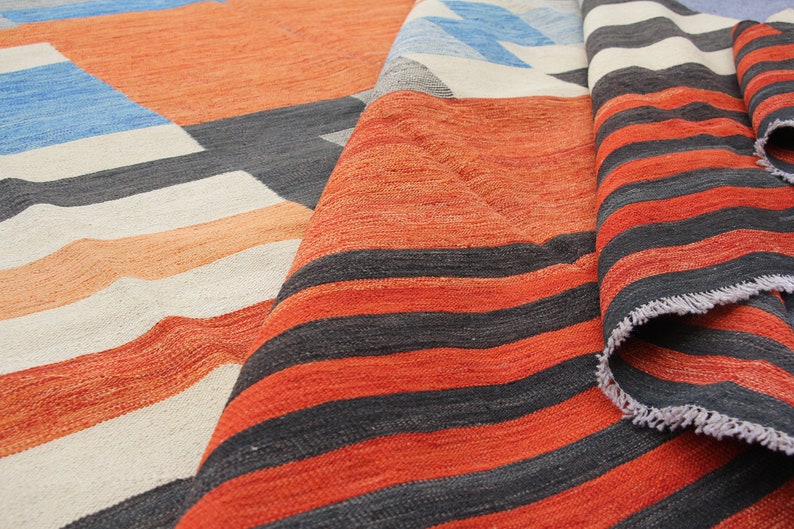 9x12 Striped Kilim Rug Striped Multi Color Flat Weave Rug for Etsy