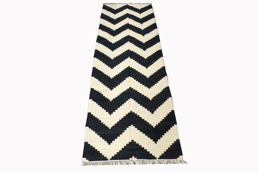 Runner Rug, Black and White Rug Runner, Hallway Rug, Corridor Rug, Long