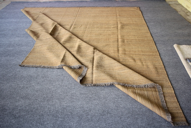 Brown area rug, flat weave rug, kilim rug, dhurrie rug, custom size rug, bespoke rug, country rug, farmhouse rug, traditional rug, wool rug. image 3