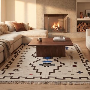 Handmade Wool Rug Custom Geometric Kilim Blue Grey Southwestern Area Rug Boho Wool Carpet image 19