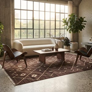 7x10 Brown Kilim Wool Rug, Handmade Geometric Diamond Area Rug, Custom Flatweave, boho decor image 10