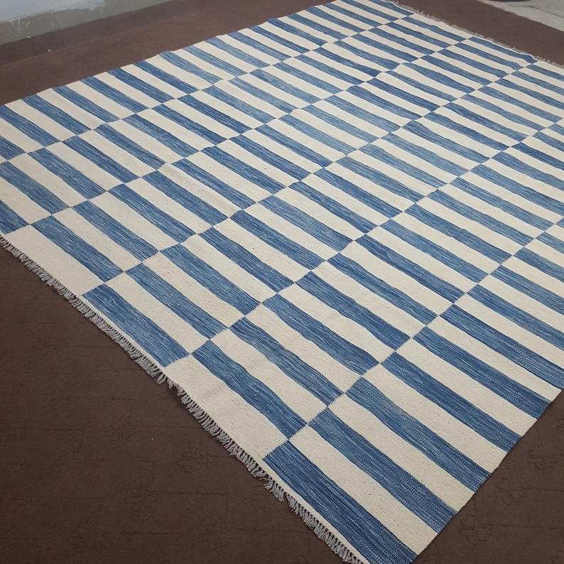 Blue and White Rug, Striped Rug, Striped Kilim, Flat Weave Rug, Custom ...