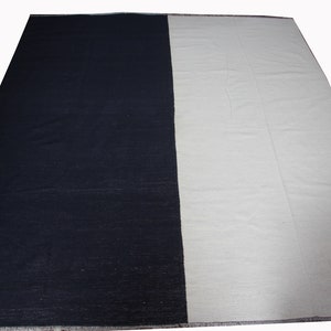 10x12 black and ivory kilim rug, large area rug, living room rug, large kilim rug 10 x 12 area rug. Size: 10.2&#39; X 11.9&#39;