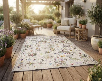 Custom Wool Suzani Rug, Handwoven Kilim with Embroidered Flowers and Birds, Unique Folk Art