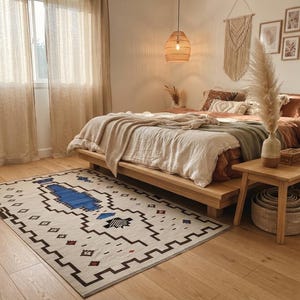 Handmade Wool Rug Custom Geometric Kilim Blue Grey Southwestern Area Rug Boho Wool Carpet image 9