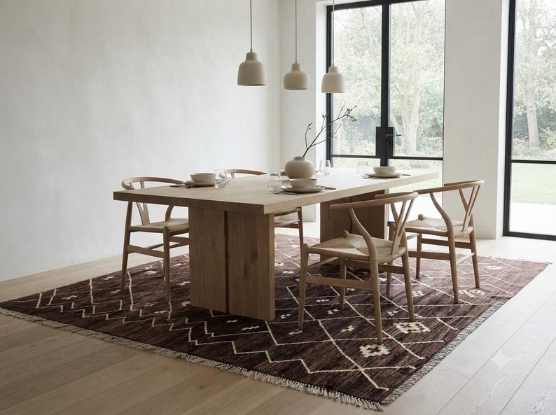 7x10 Brown Kilim Wool Rug, Handmade Geometric Diamond Area Rug, Custom Flatweave, boho decor image 17