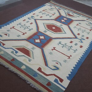 6x9 dhurrie rug, modern dhurrie area rug, flat weave rug. Size:6'5 x 9'3 image 2