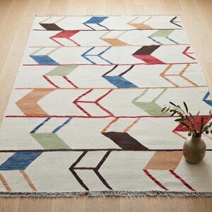 Colorful Geometric Chevron Custom Area Rug, Handmade Custom Wool Kilim, Boho Scandinavian Decor image 1