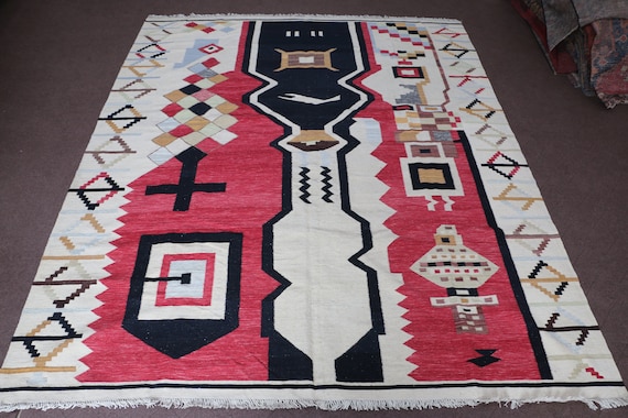 Kilim rug 8x10, large kilim rug, wool rug, 8x10 area rug. Custom made rug.