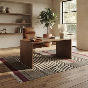 Striped kilim rug, stripe rug, wool rug, dhurrie rug, red black and white rug, living room rug, 9x12 rug, 10x14 rug, 8x10 rug, 4x6 rug, 6x9 image 17