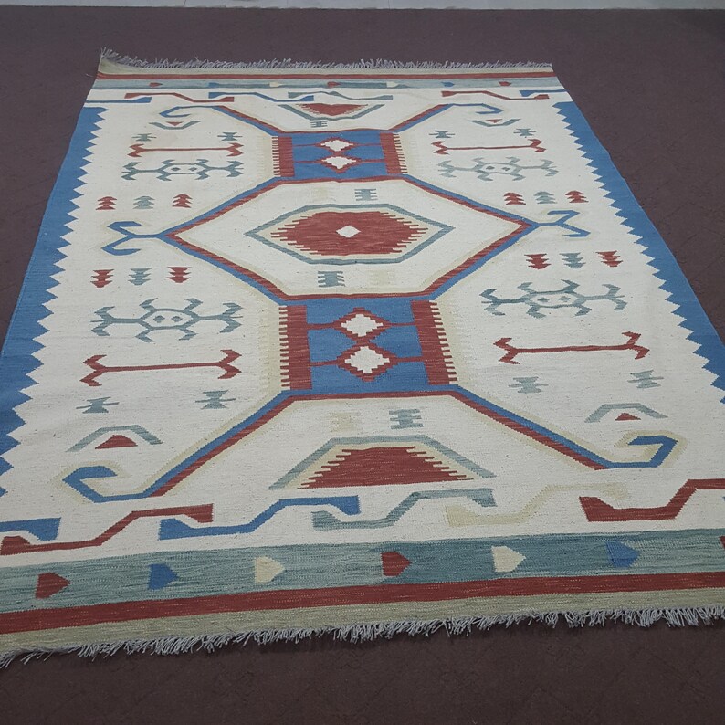 6x9 dhurrie rug, modern dhurrie area rug, flat weave rug. Size:6'5 x 9'3 image 1
