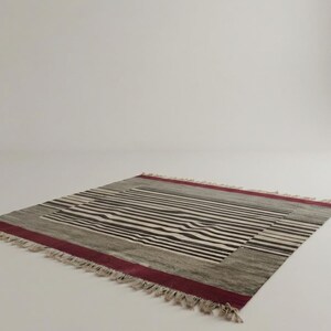 Striped kilim rug, stripe rug, wool rug, dhurrie rug, red black and white rug, living room rug, 9x12 rug, 10x14 rug, 8x10 rug, 4x6 rug, 6x9 image 16