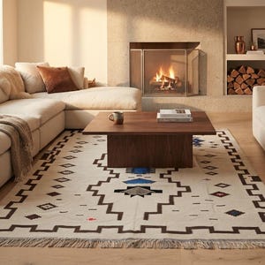 Handmade Wool Rug Custom Geometric Kilim Blue Grey Southwestern Area Rug Boho Wool Carpet image 3