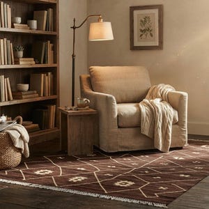 7x10 Brown Kilim Wool Rug, Handmade Geometric Diamond Area Rug, Custom Flatweave, boho decor image 12