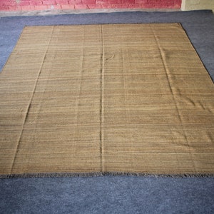Brown area rug, flat weave rug, kilim rug, dhurrie rug, custom size rug, bespoke rug, country rug, farmhouse rug, traditional rug, wool rug. image 2