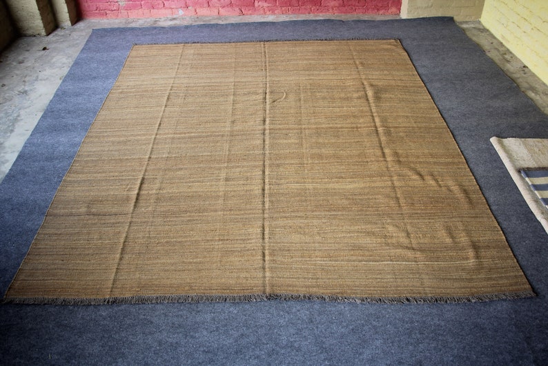 Brown area rug, flat weave rug, kilim rug, dhurrie rug, custom size rug, bespoke rug, country rug, farmhouse rug, traditional rug, wool rug. image 2