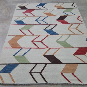 Colorful Geometric Chevron Custom Area Rug, Handmade Custom Wool Kilim, Boho Scandinavian Decor image 2