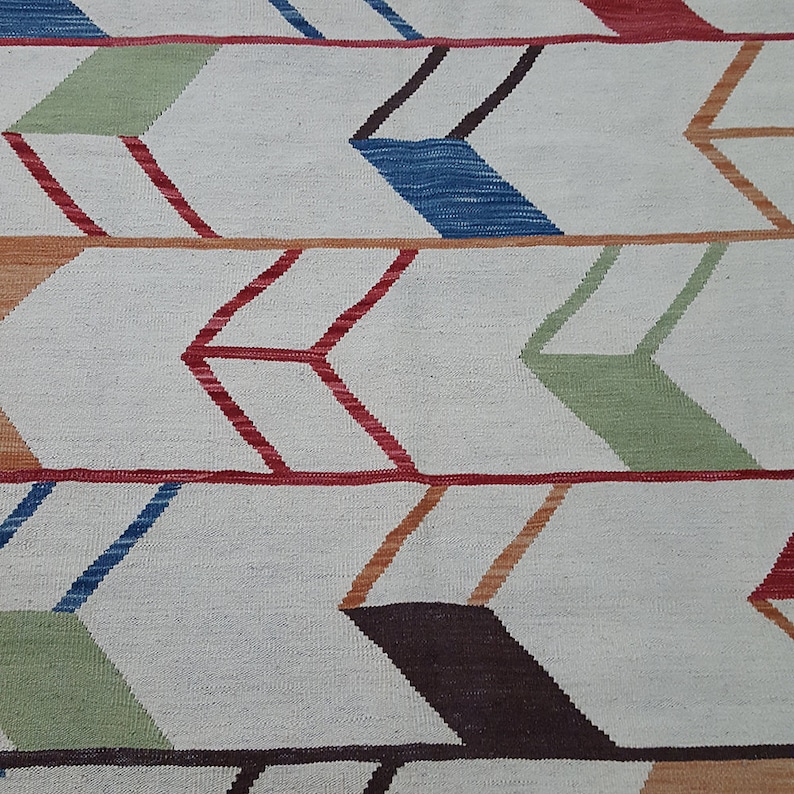 Colorful Geometric Chevron Custom Area Rug, Handmade Custom Wool Kilim, Boho Scandinavian Decor image 10