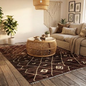 7x10 Brown Kilim Wool Rug, Handmade Geometric Diamond Area Rug, Custom Flatweave, boho decor image 15