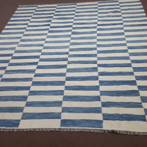 Blue and white rug, striped rug, striped kilim, flat weave rug, custom rug, white and blue rug, extra large rug, multi size rug, custom made