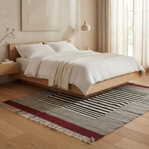 Striped kilim rug, stripe rug, wool rug, dhurrie rug, red black and white rug, living room rug, 9x12 rug, 10x14 rug, 8x10 rug, 4x6 rug, 6x9 image 19