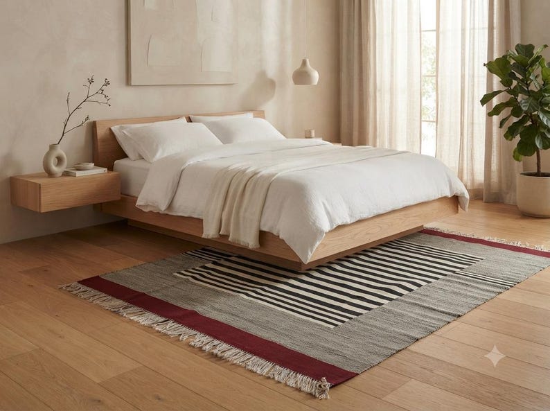 Striped kilim rug, stripe rug, wool rug, dhurrie rug, red black and white rug, living room rug, 9x12 rug, 10x14 rug, 8x10 rug, 4x6 rug, 6x9 image 19