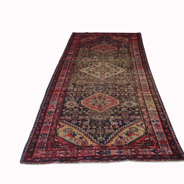 Faded vintage runner rug, distressed rug runner for hallway. Size: 3.7' X 11.3' - 113 cm X 345 cm