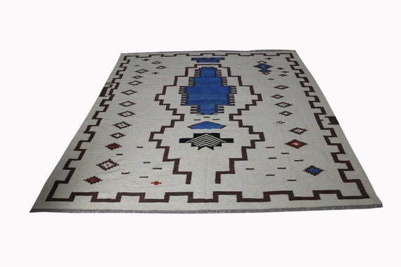Blue and white rug, contemporary rug, modern area rug, Oriental area rug, kilim rug, wool rug, new design rug, bespoke rug, custom made rug.