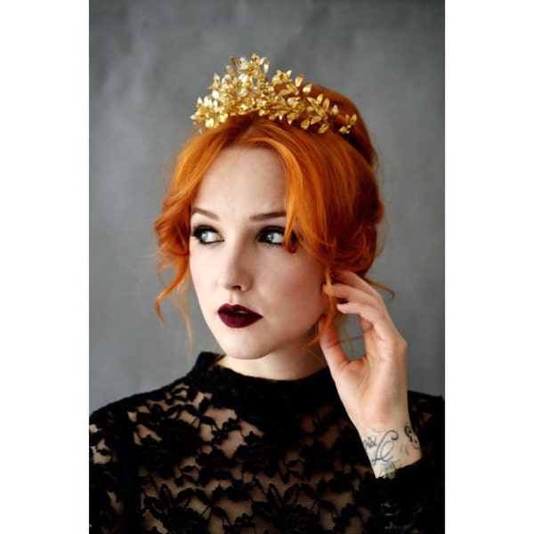 Gold Tiara and Corsage, Antique Myrtle Design Wedding Jewelry Set