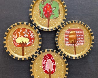 Korkuntersetzer Set Goldener Baum des Lebens Folk Art Geschenk