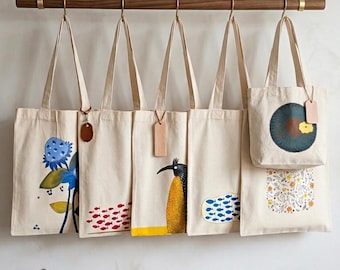 Handbemalte Baumwollmarkttasche | One-of-a-Kind Original Art Tote