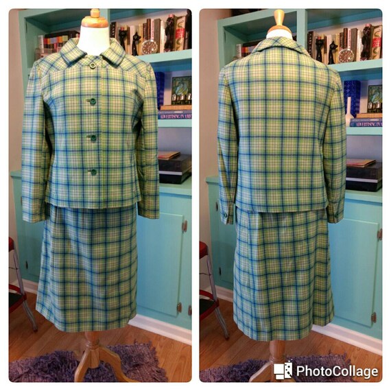 Lord & Taylor 60s Plaid Wool Skirt Suit M - image 5