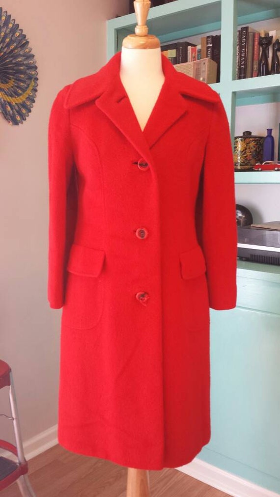 60s Bright Red Wool Coat // sz 10-12